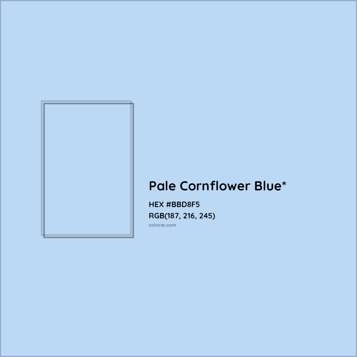 #BBD8F5 hex color. RGB, RYB, CMYK, HSL, HSV codes and color conversions. Matching color names, palettes, paints.