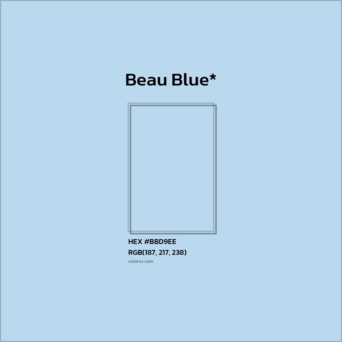 #BBD9EE hex color. RGB, RYB, CMYK, HSL, HSV codes and color conversions. Matching color names, palettes, paints.