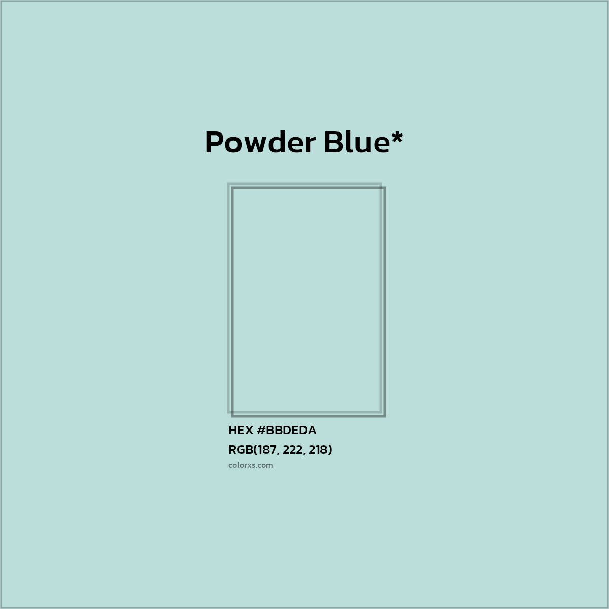 #BBDEDA hex color. RGB, RYB, CMYK, HSL, HSV codes and color conversions. Matching color names, palettes, paints.