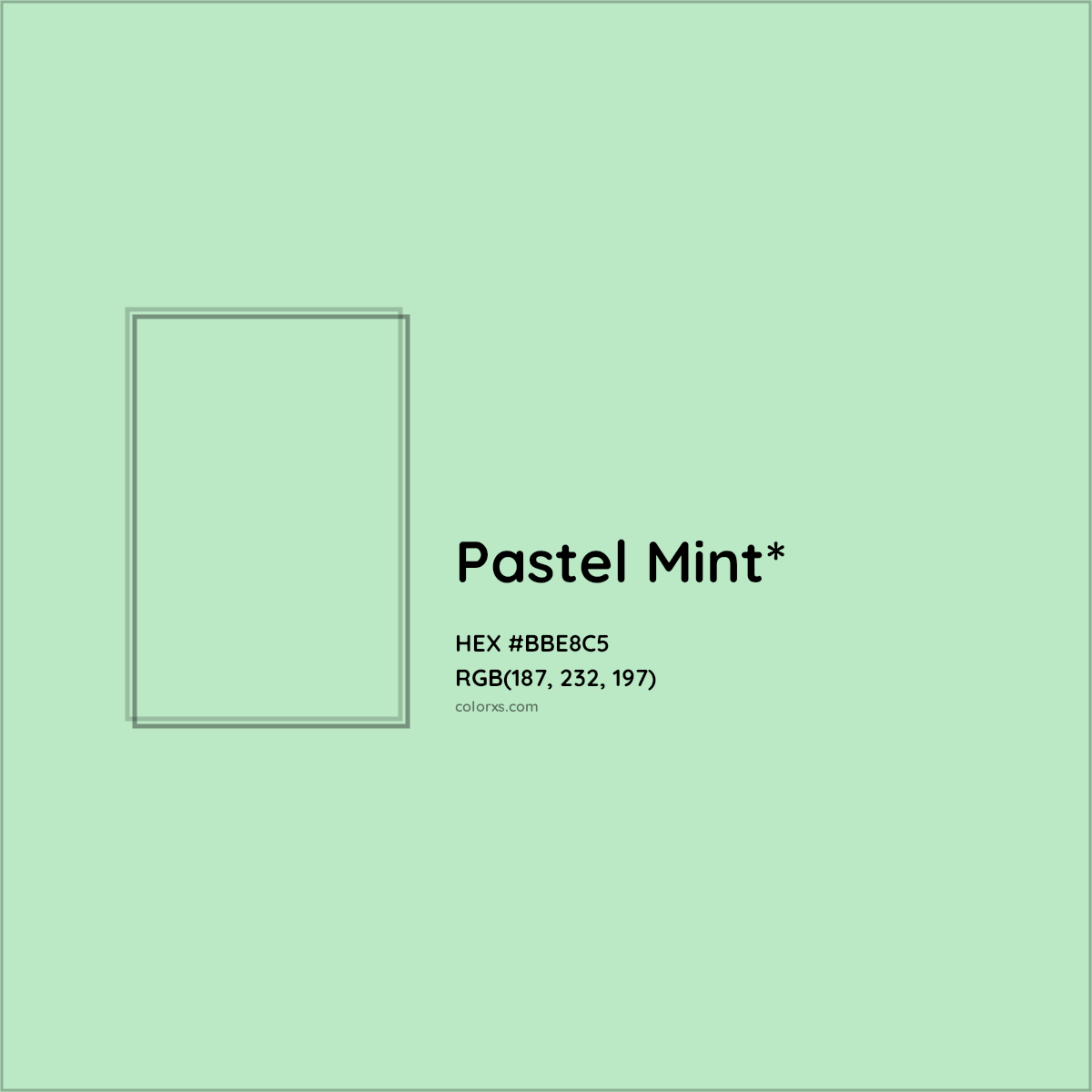 #BBE8C5 hex color. RGB, RYB, CMYK, HSL, HSV codes and color conversions. Matching color names, palettes, paints.