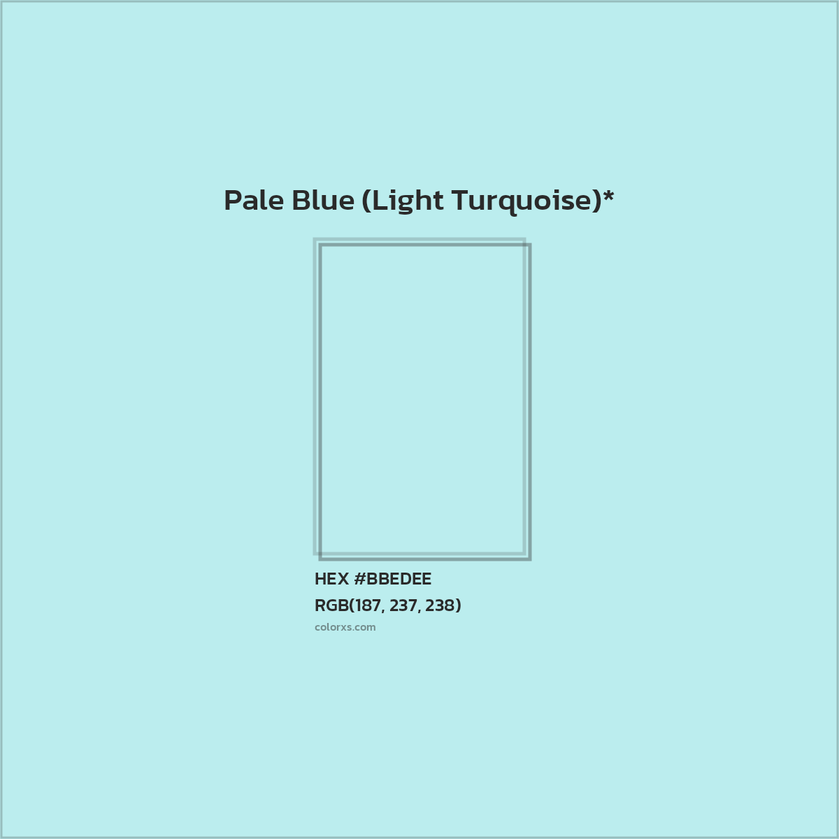 #BBEDEE hex color. RGB, RYB, CMYK, HSL, HSV codes and color conversions. Matching color names, palettes, paints.