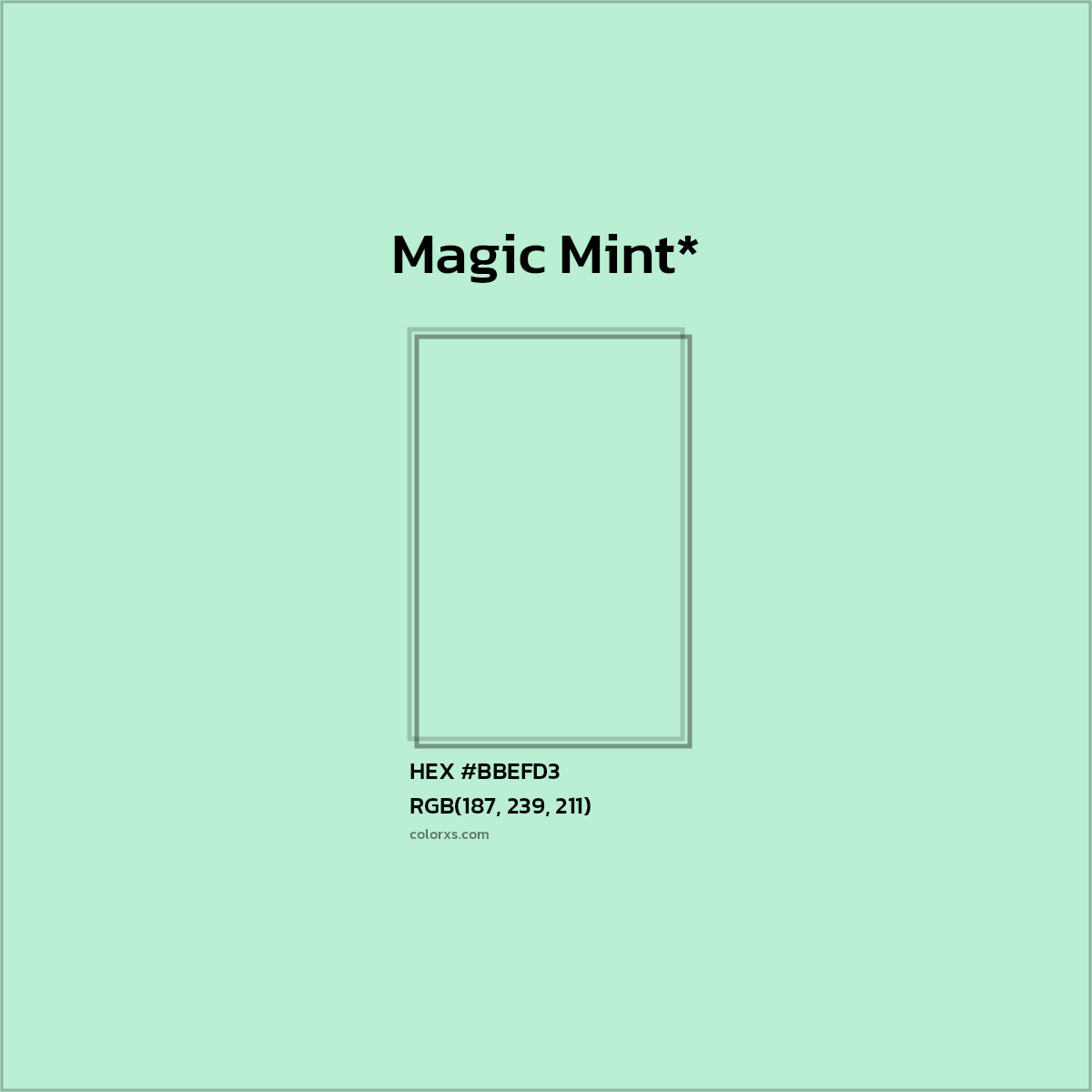 #BBEFD3 hex color. RGB, RYB, CMYK, HSL, HSV codes and color conversions. Matching color names, palettes, paints.