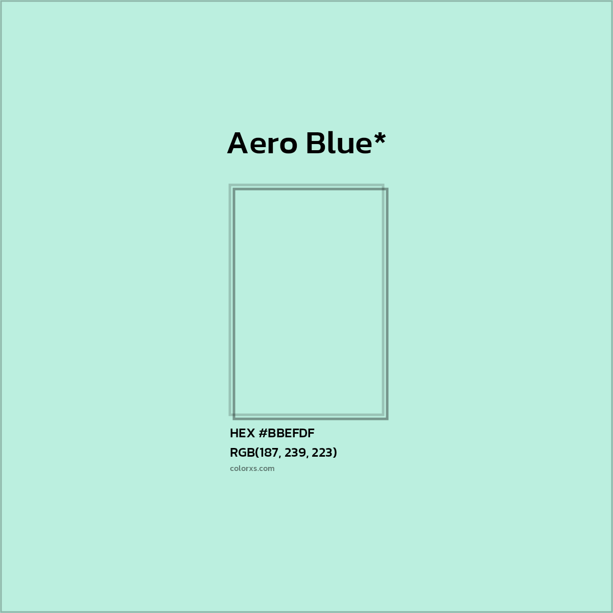 #BBEFDF hex color. RGB, RYB, CMYK, HSL, HSV codes and color conversions. Matching color names, palettes, paints.