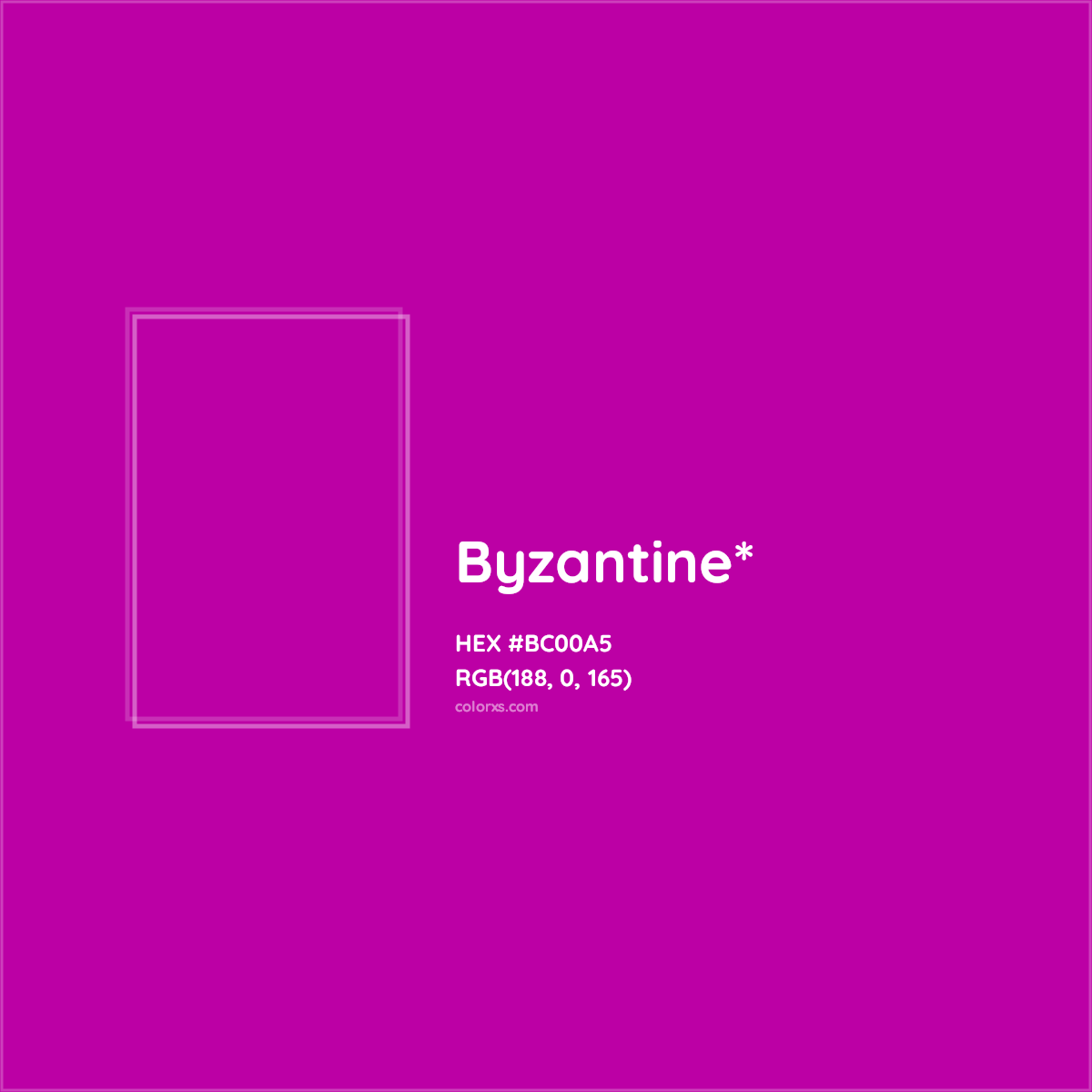 #BC00A5 hex color. RGB, RYB, CMYK, HSL, HSV codes and color conversions. Matching color names, palettes, paints.
