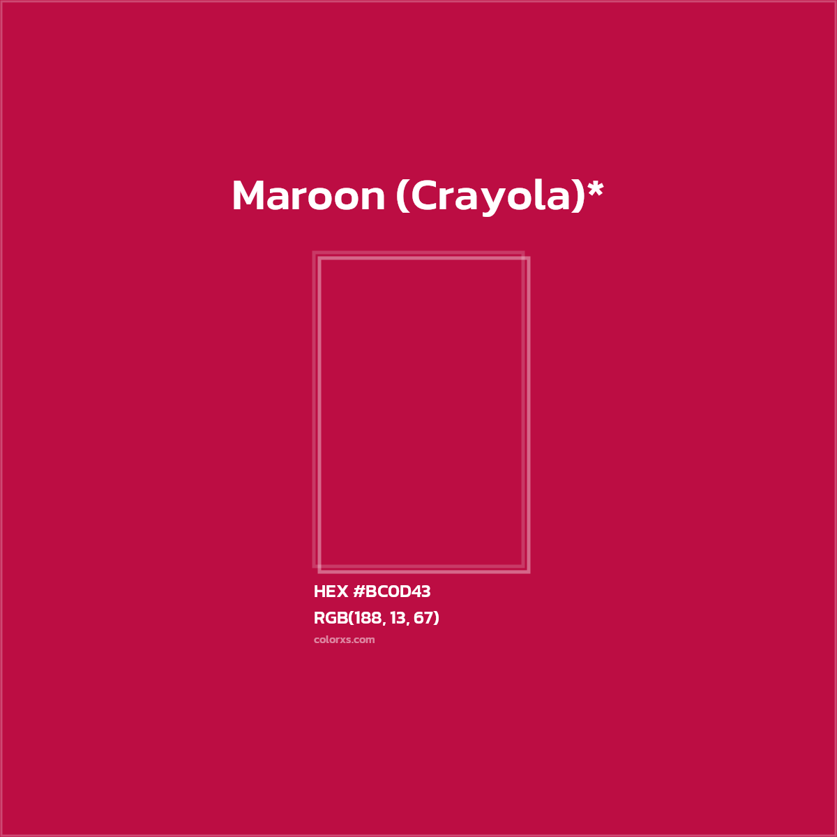 #BC0D43 hex color. RGB, RYB, CMYK, HSL, HSV codes and color conversions. Matching color names, palettes, paints.