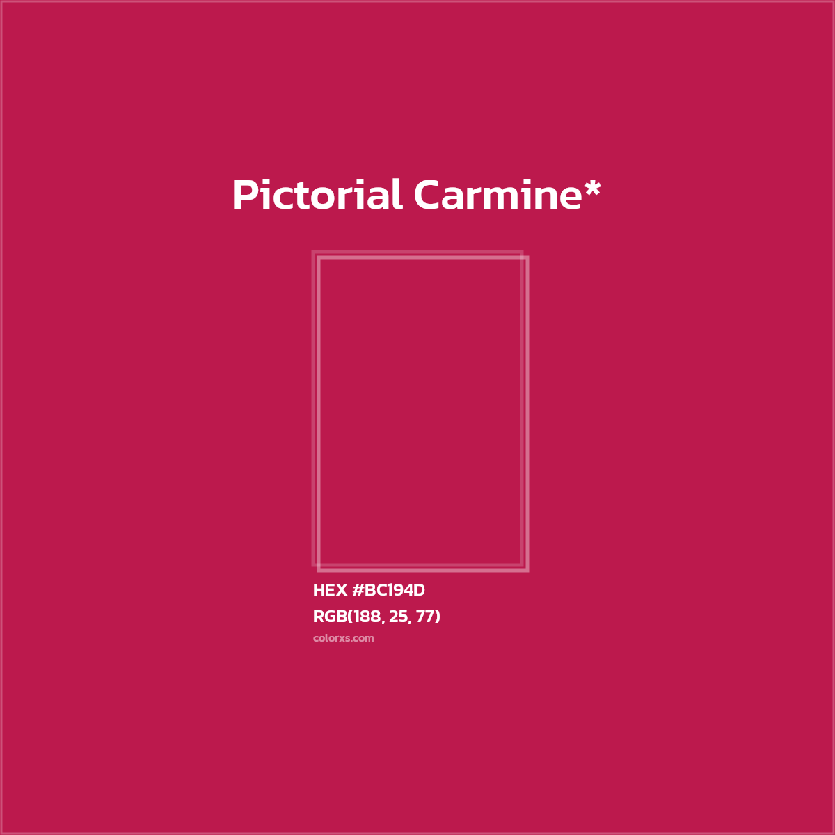 #BC194D hex color. RGB, RYB, CMYK, HSL, HSV codes and color conversions. Matching color names, palettes, paints.