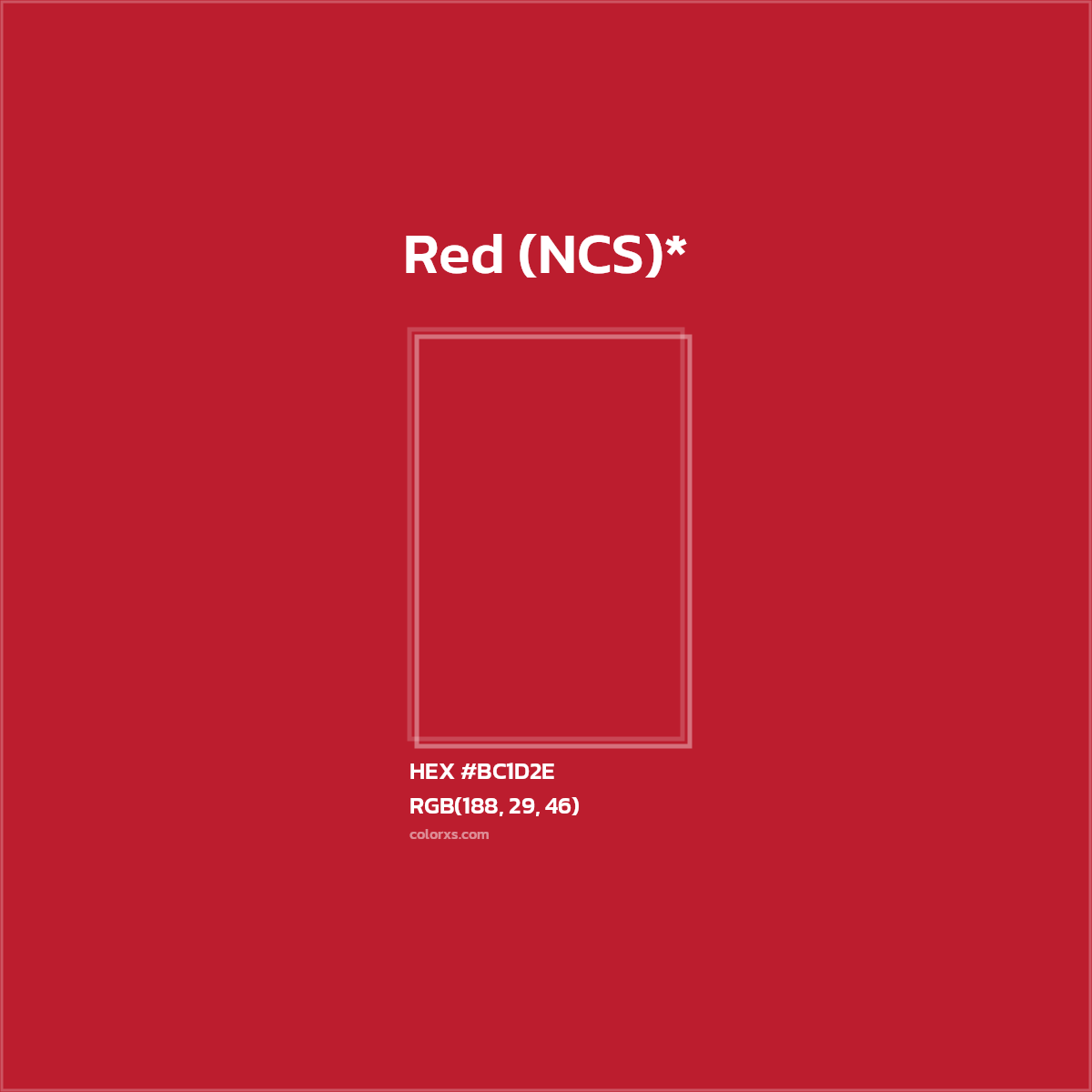 #BC1D2E hex color. RGB, RYB, CMYK, HSL, HSV codes and color conversions. Matching color names, palettes, paints.