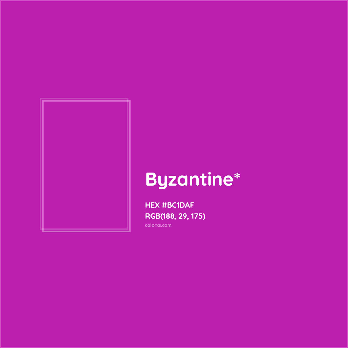 #BC1DAF hex color. RGB, RYB, CMYK, HSL, HSV codes and color conversions. Matching color names, palettes, paints.