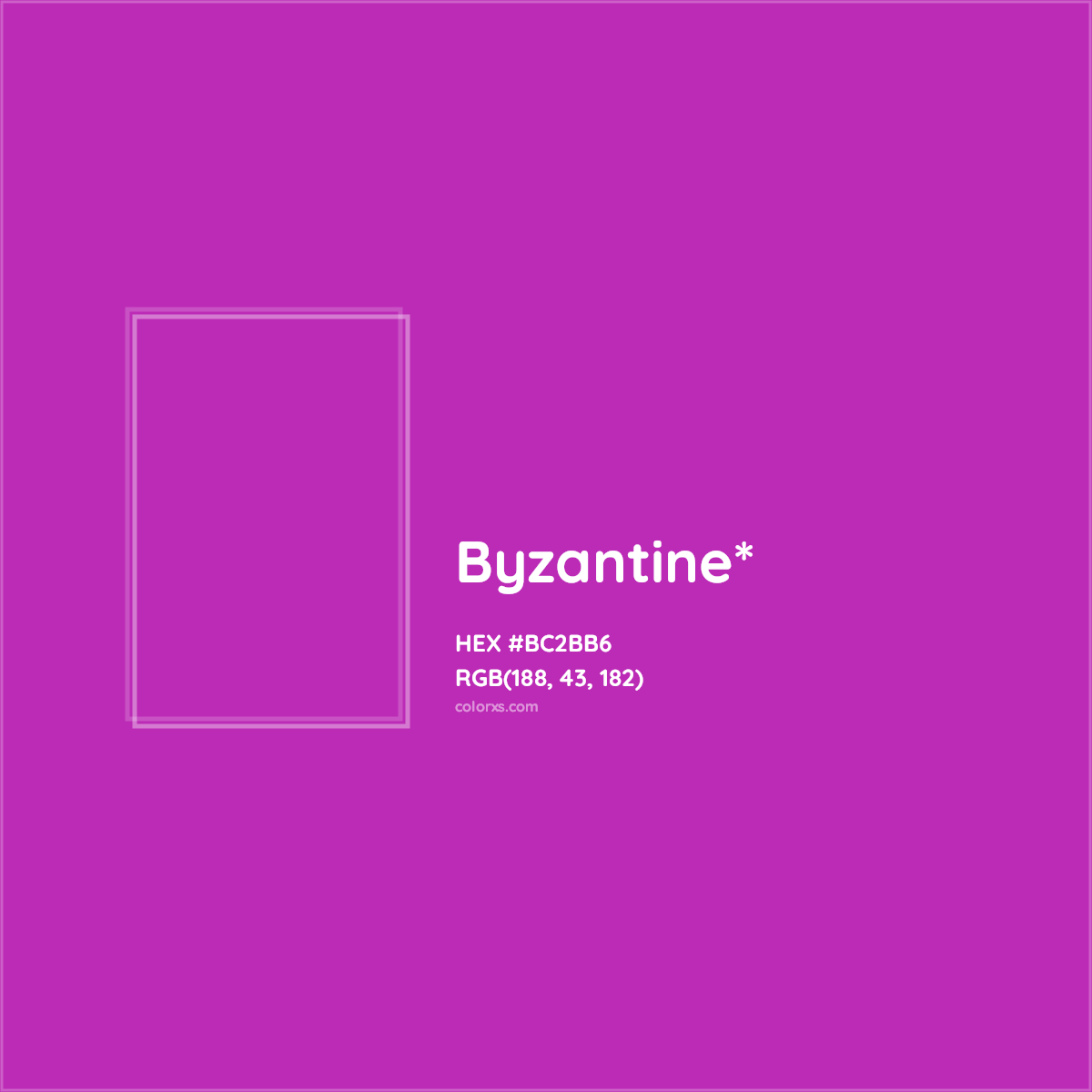 #BC2BB6 hex color. RGB, RYB, CMYK, HSL, HSV codes and color conversions. Matching color names, palettes, paints.