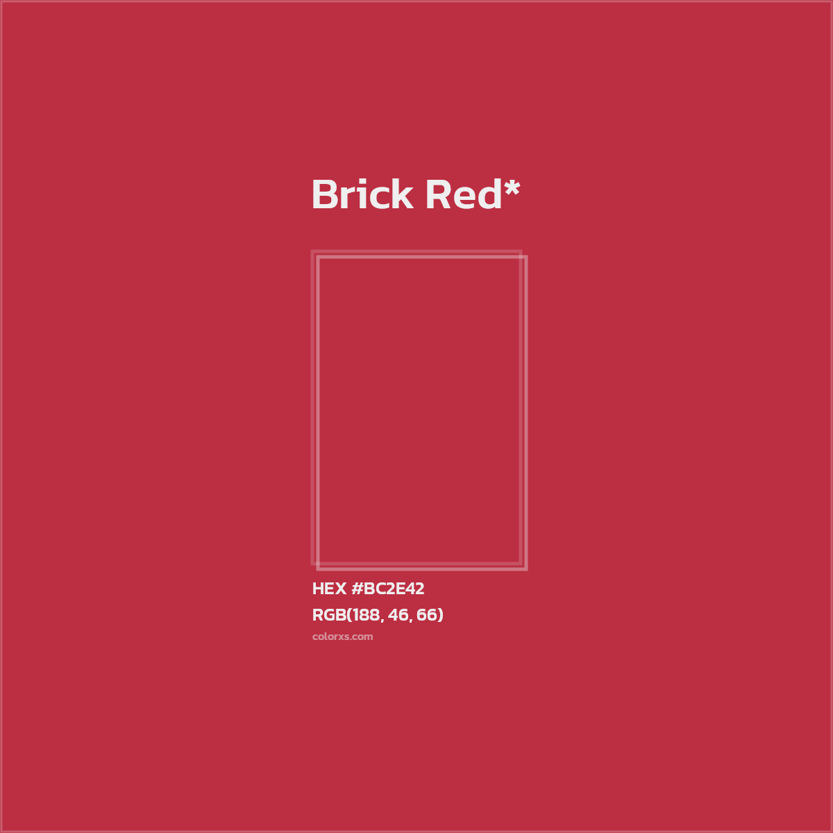 #BC2E42 hex color. RGB, RYB, CMYK, HSL, HSV codes and color conversions. Matching color names, palettes, paints.