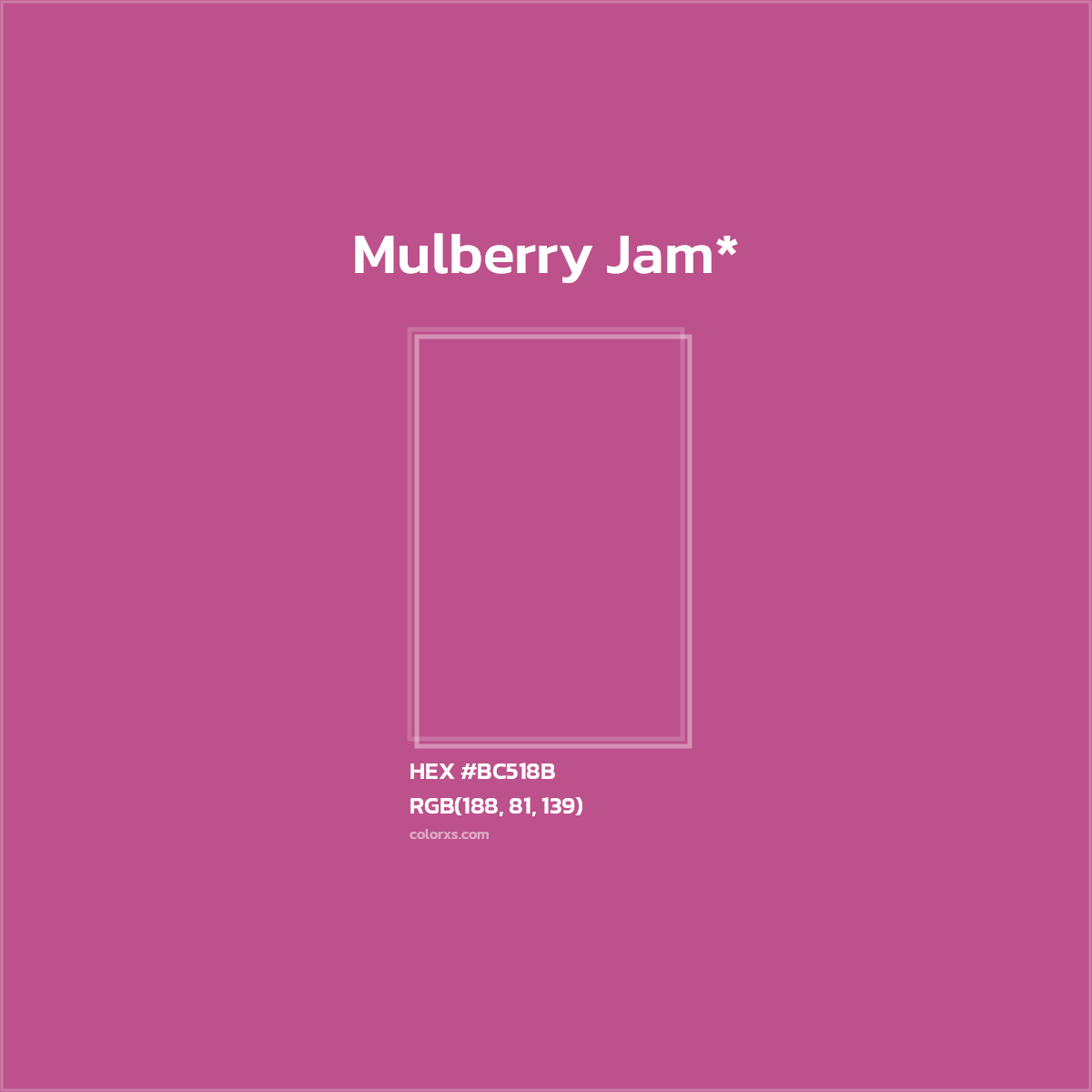 #BC518B hex color. RGB, RYB, CMYK, HSL, HSV codes and color conversions. Matching color names, palettes, paints.