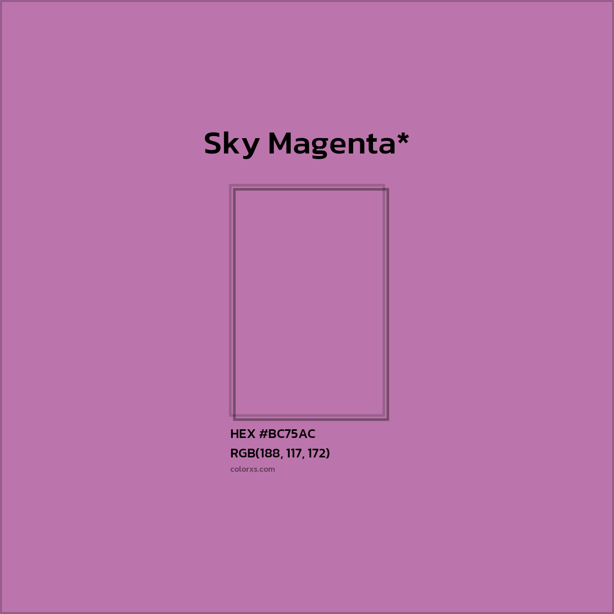 #BC75AC hex color. RGB, RYB, CMYK, HSL, HSV codes and color conversions. Matching color names, palettes, paints.