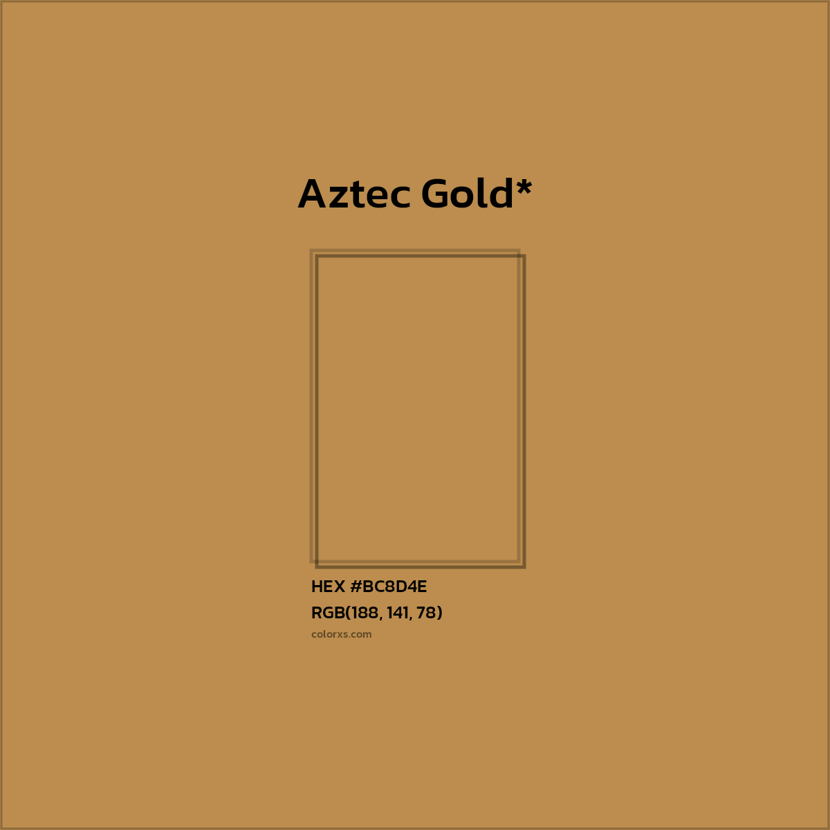 #BC8D4E hex color. RGB, RYB, CMYK, HSL, HSV codes and color conversions. Matching color names, palettes, paints.