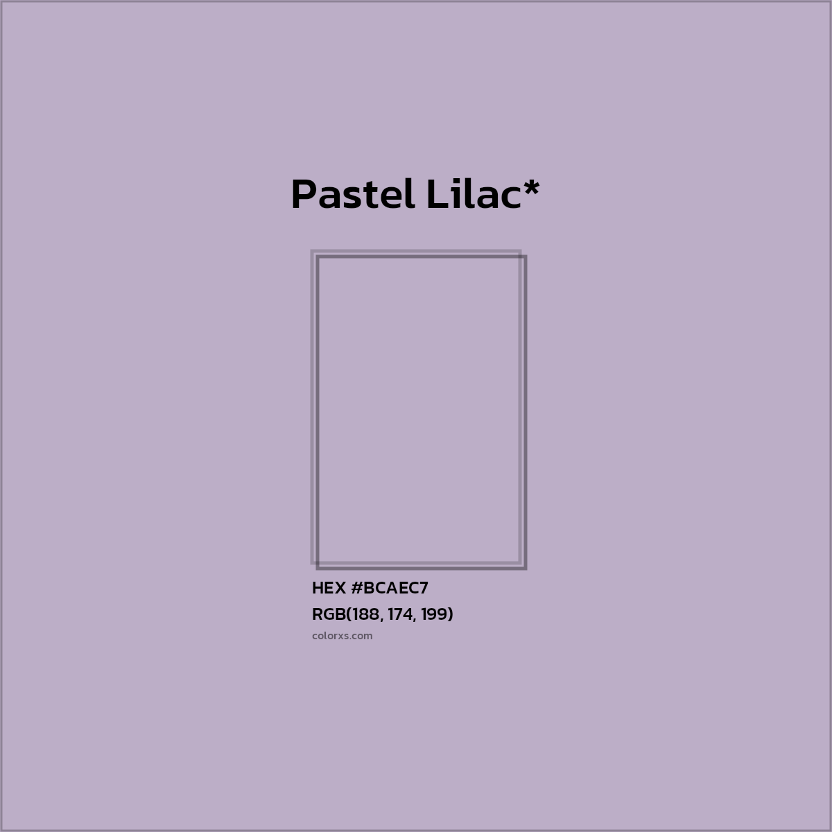 #BCAEC7 hex color. RGB, RYB, CMYK, HSL, HSV codes and color conversions. Matching color names, palettes, paints.