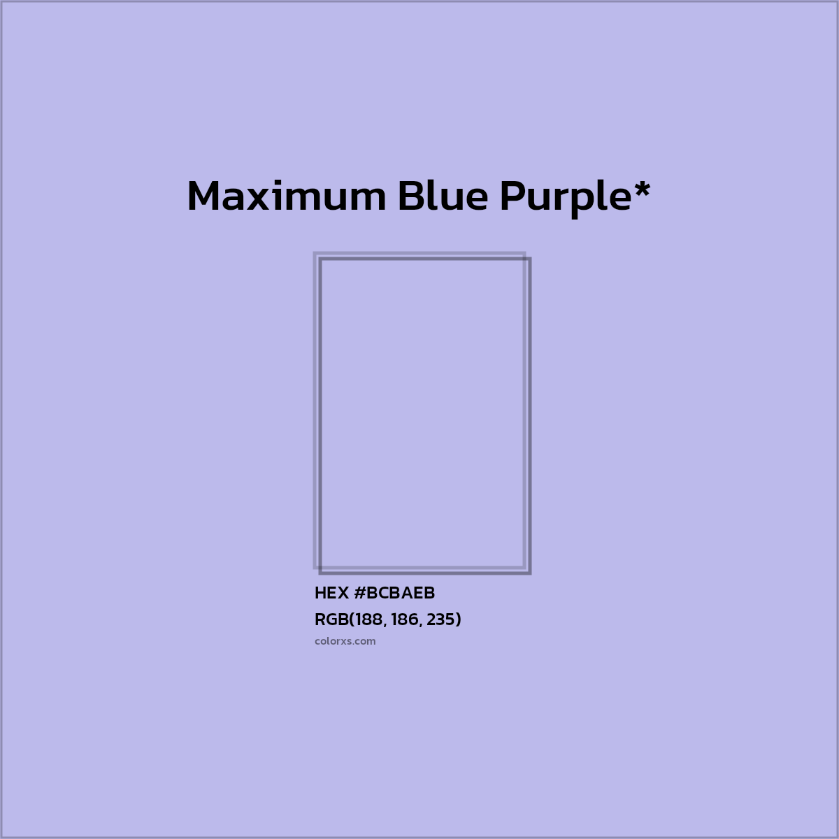 #BCBAEB hex color. RGB, RYB, CMYK, HSL, HSV codes and color conversions. Matching color names, palettes, paints.