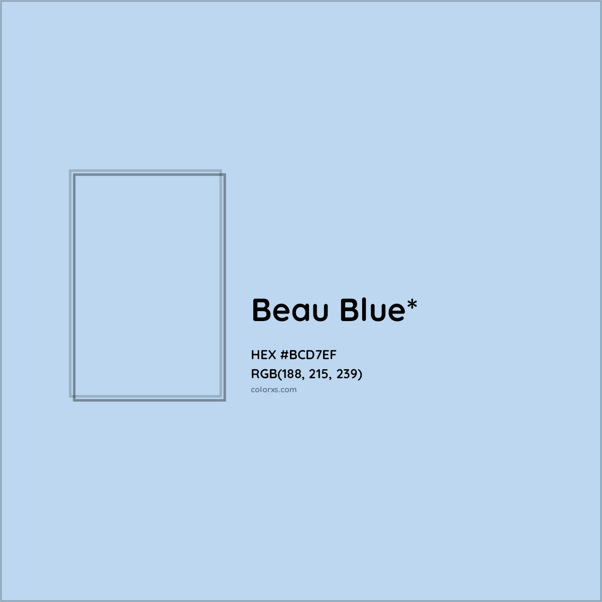 #BCD7EF hex color. RGB, RYB, CMYK, HSL, HSV codes and color conversions. Matching color names, palettes, paints.