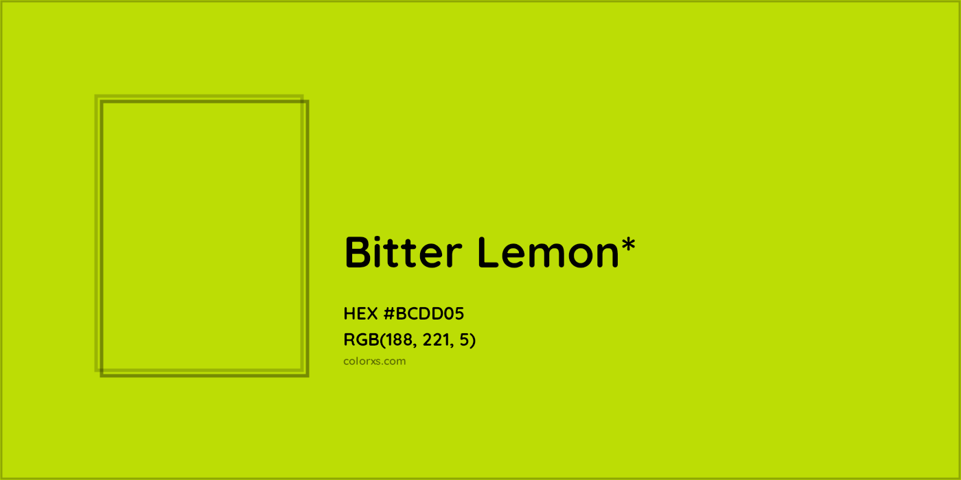 #BCDD05 hex color. RGB, RYB, CMYK, HSL, HSV codes and color conversions. Matching color names, palettes, paints.