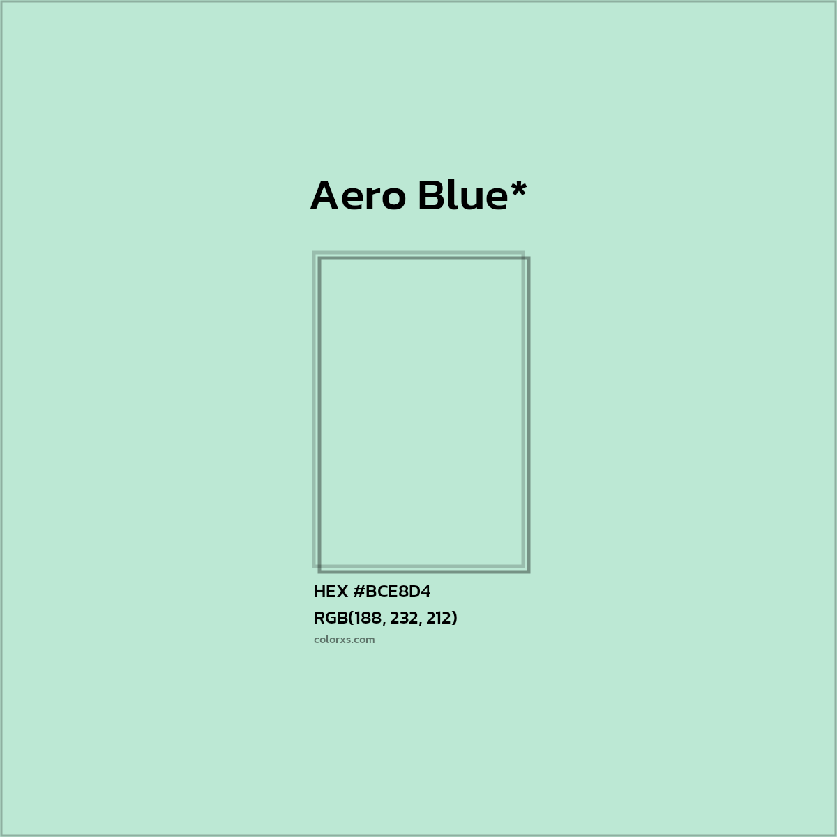 #BCE8D4 hex color. RGB, RYB, CMYK, HSL, HSV codes and color conversions. Matching color names, palettes, paints.