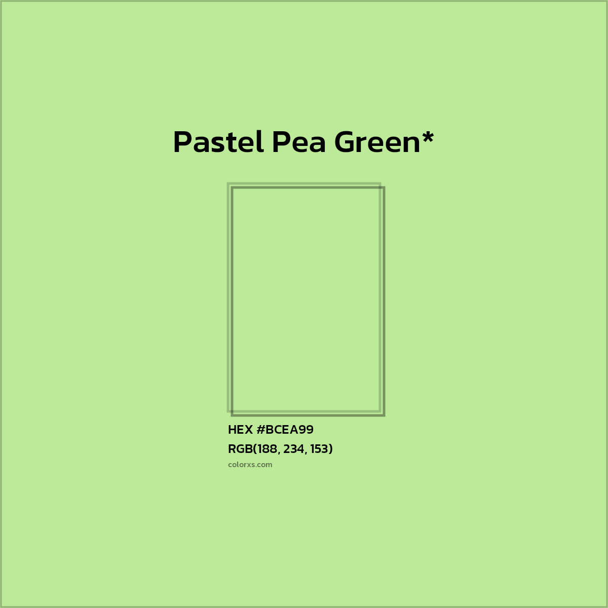#BCEA99 hex color. RGB, RYB, CMYK, HSL, HSV codes and color conversions. Matching color names, palettes, paints.