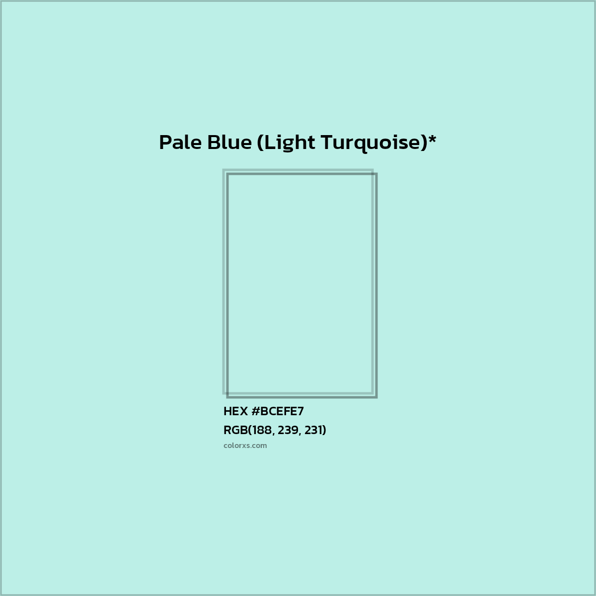 #BCEFE7 hex color. RGB, RYB, CMYK, HSL, HSV codes and color conversions. Matching color names, palettes, paints.