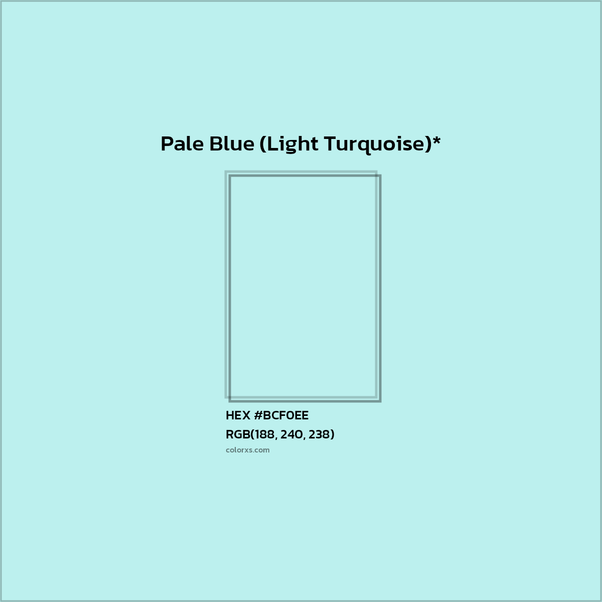 #BCF0EE hex color. RGB, RYB, CMYK, HSL, HSV codes and color conversions. Matching color names, palettes, paints.