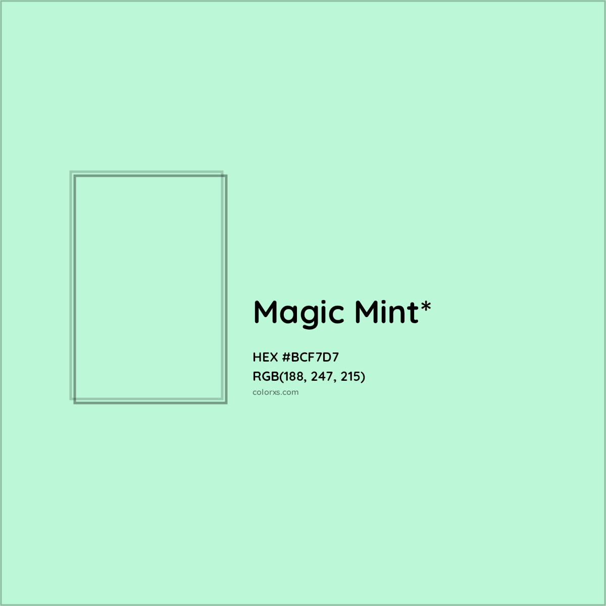 #BCF7D7 hex color. RGB, RYB, CMYK, HSL, HSV codes and color conversions. Matching color names, palettes, paints.