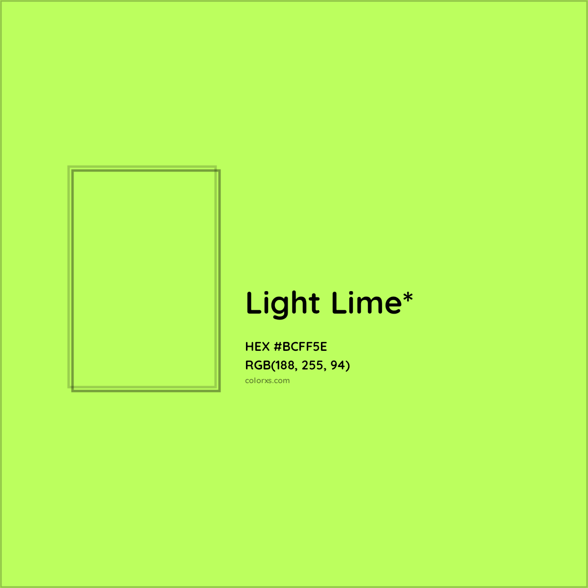 #BCFF5E hex color. RGB, RYB, CMYK, HSL, HSV codes and color conversions. Matching color names, palettes, paints.