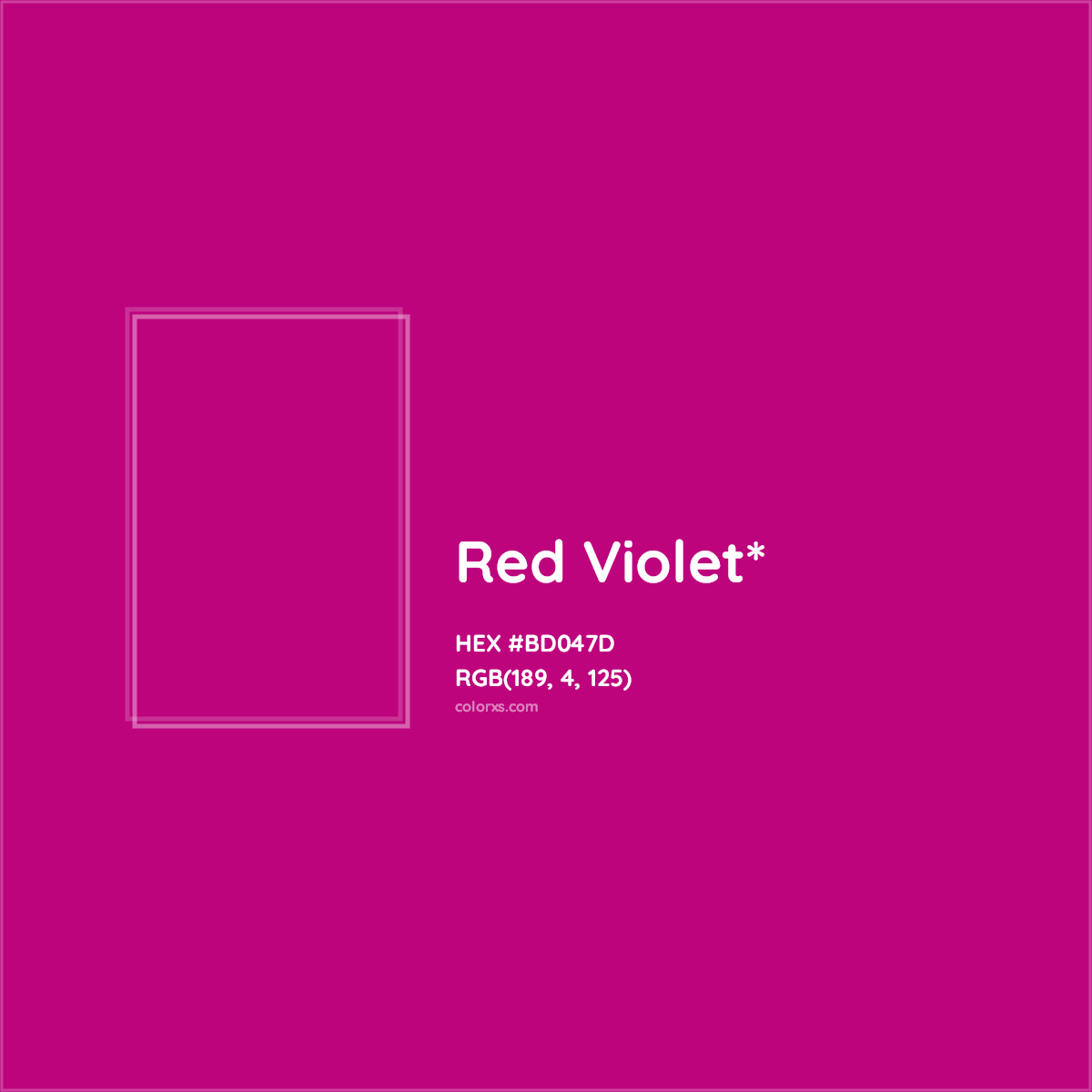 #BD047D hex color. RGB, RYB, CMYK, HSL, HSV codes and color conversions. Matching color names, palettes, paints.