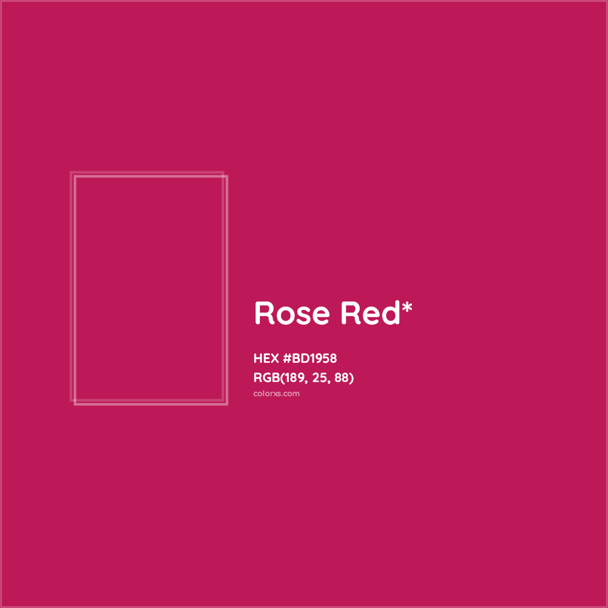 #BD1958 hex color. RGB, RYB, CMYK, HSL, HSV codes and color conversions. Matching color names, palettes, paints.