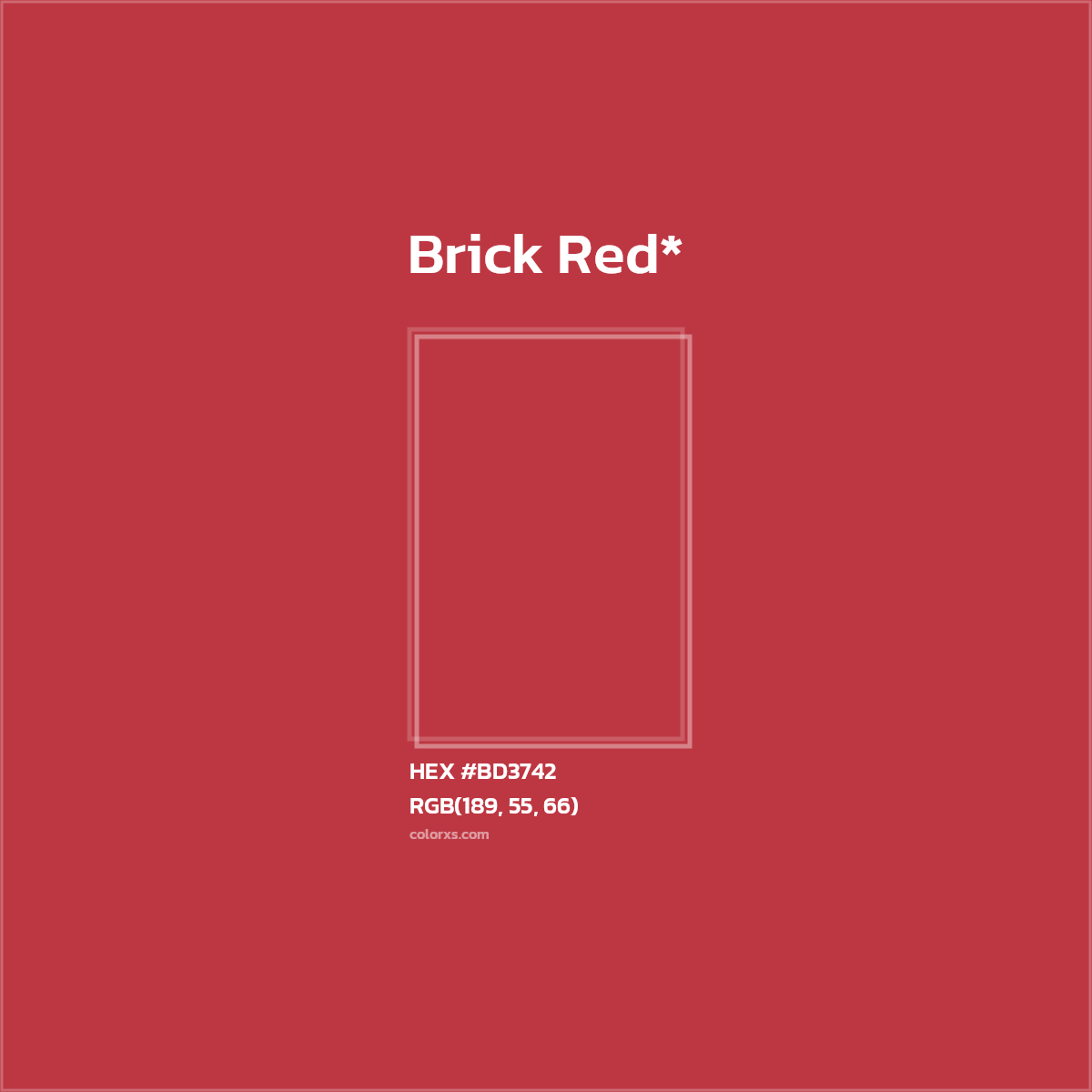#BD3742 hex color. RGB, RYB, CMYK, HSL, HSV codes and color conversions. Matching color names, palettes, paints.