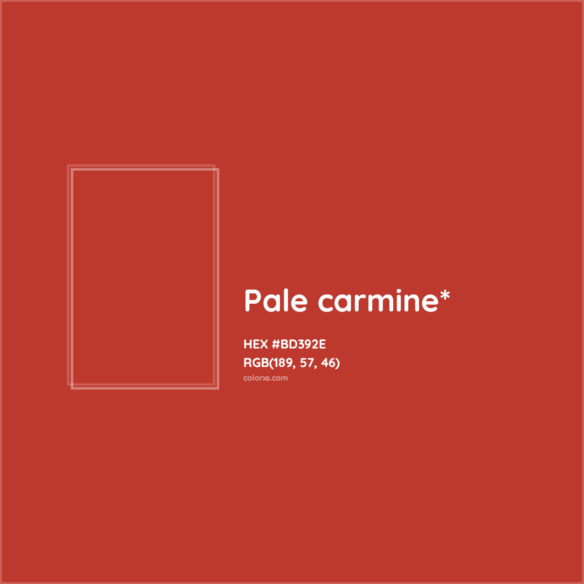 #BD392E hex color. RGB, RYB, CMYK, HSL, HSV codes and color conversions. Matching color names, palettes, paints.
