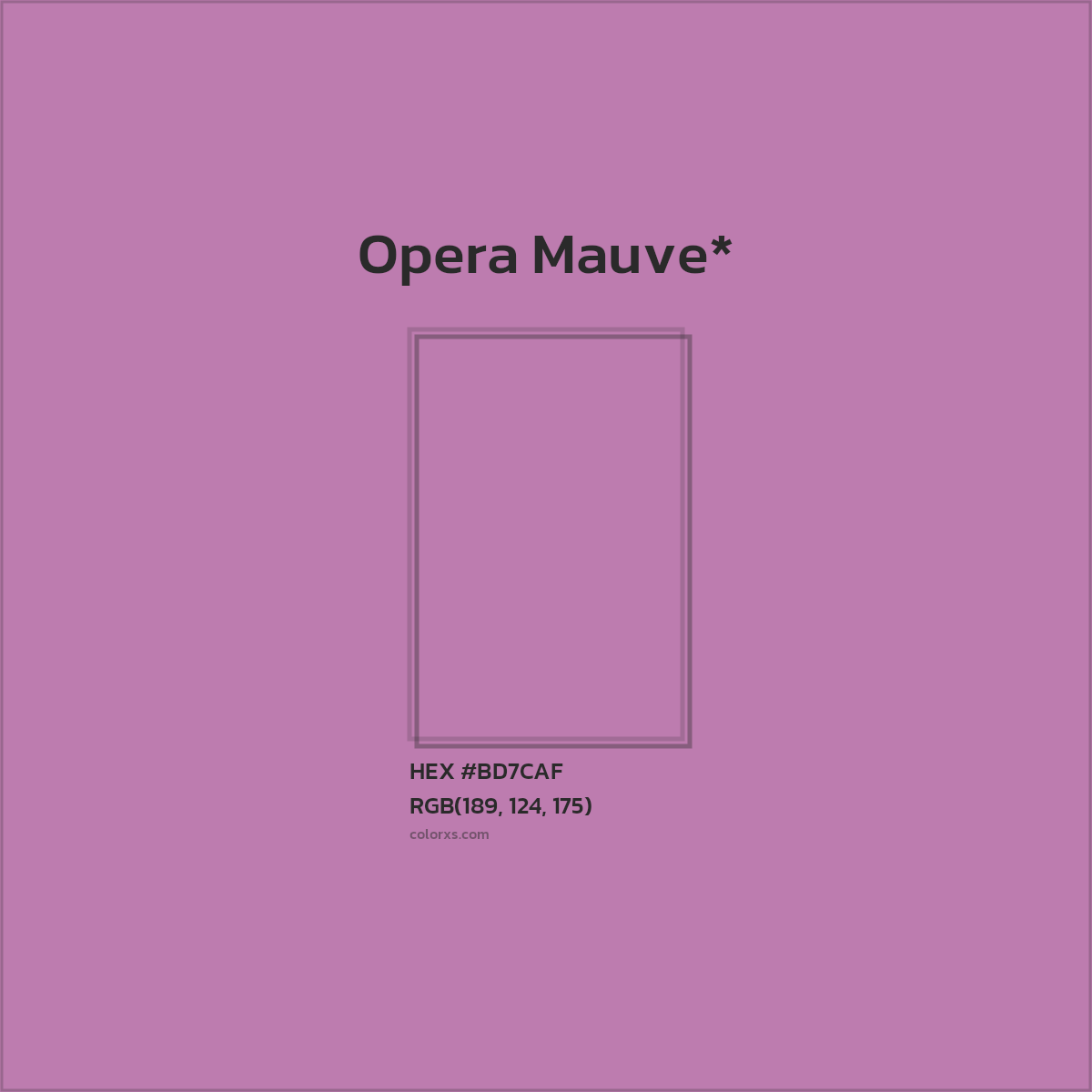 #BD7CAF hex color. RGB, RYB, CMYK, HSL, HSV codes and color conversions. Matching color names, palettes, paints.