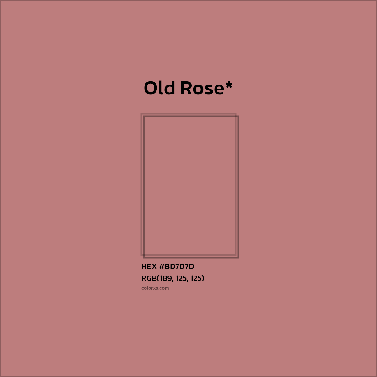 #BD7D7D hex color. RGB, RYB, CMYK, HSL, HSV codes and color conversions. Matching color names, palettes, paints.