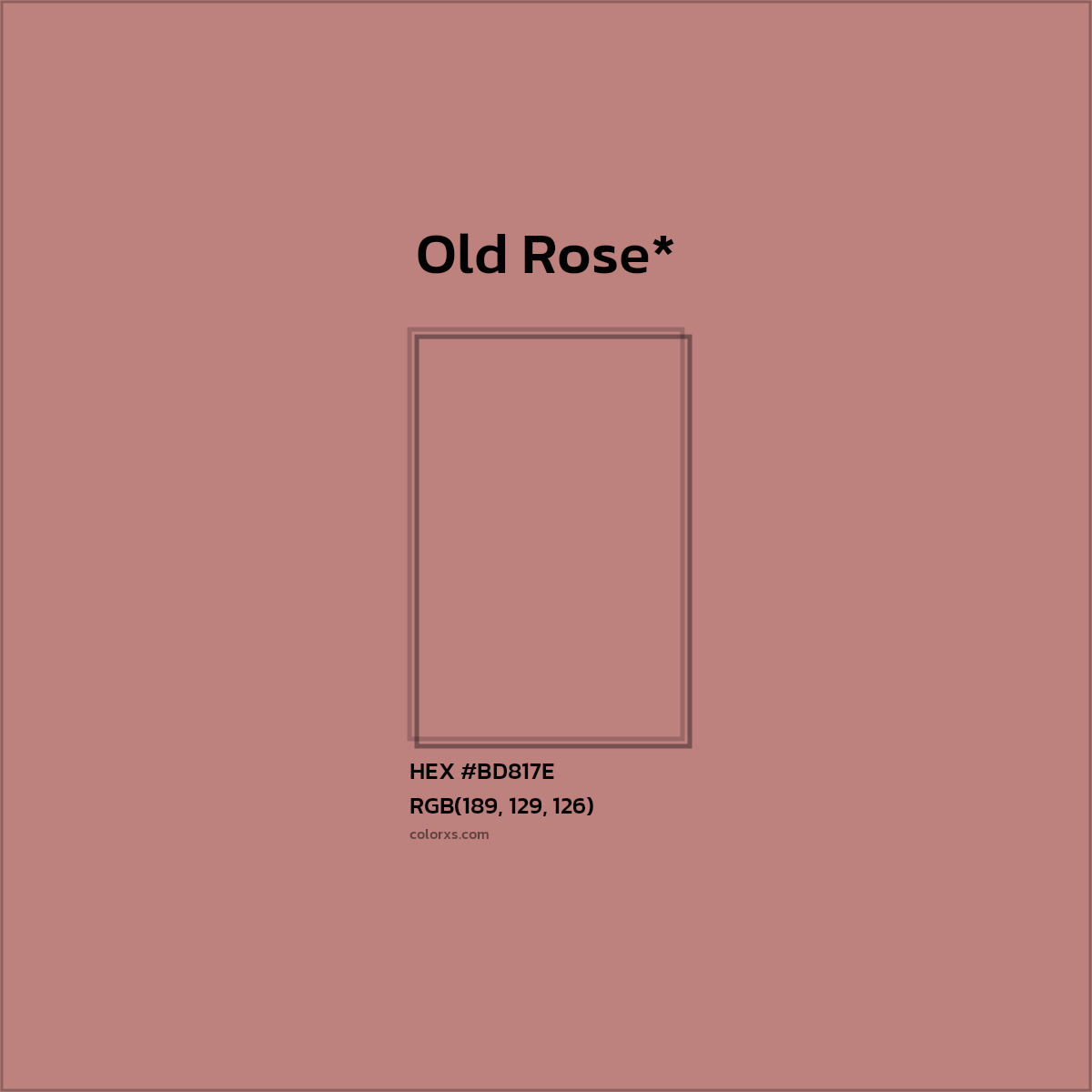 #BD817E hex color. RGB, RYB, CMYK, HSL, HSV codes and color conversions. Matching color names, palettes, paints.