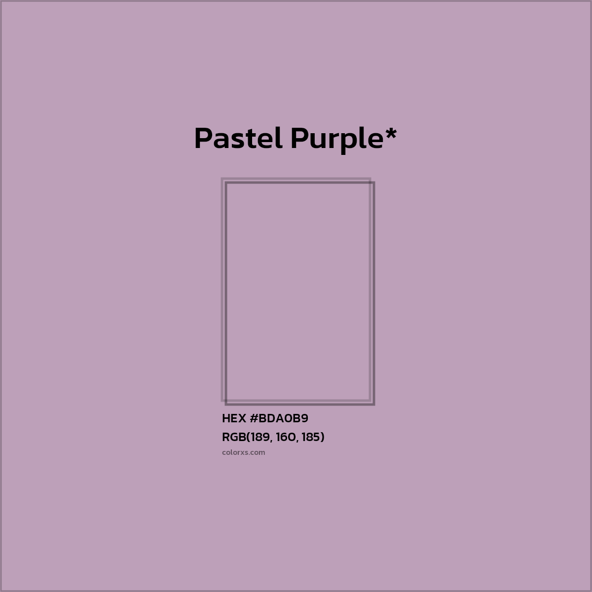 #BDA0B9 hex color. RGB, RYB, CMYK, HSL, HSV codes and color conversions. Matching color names, palettes, paints.