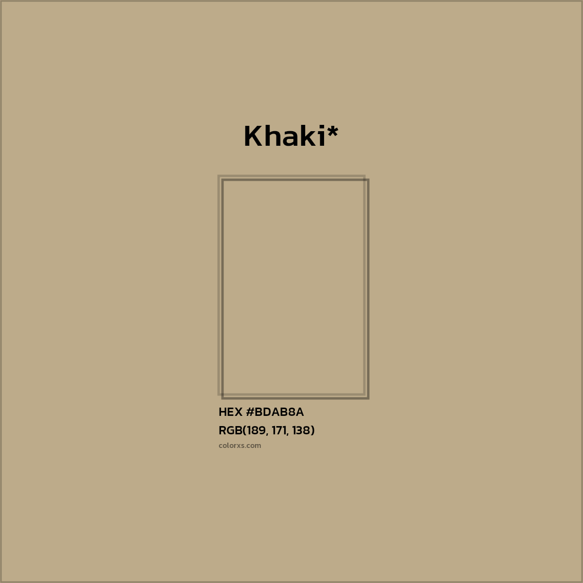 #BDAB8A hex color. RGB, RYB, CMYK, HSL, HSV codes and color conversions. Matching color names, palettes, paints.