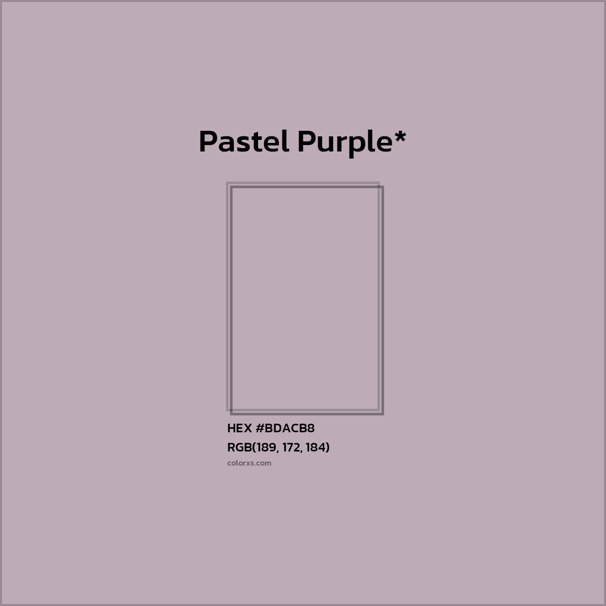 #BDACB8 hex color. RGB, RYB, CMYK, HSL, HSV codes and color conversions. Matching color names, palettes, paints.