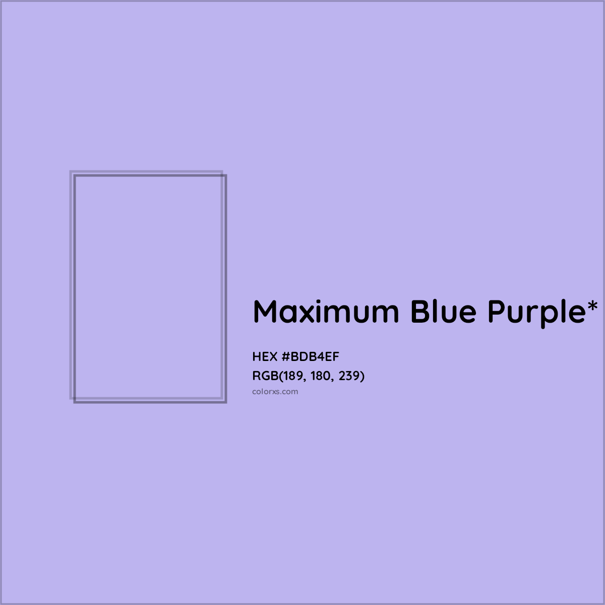 #BDB4EF hex color. RGB, RYB, CMYK, HSL, HSV codes and color conversions. Matching color names, palettes, paints.