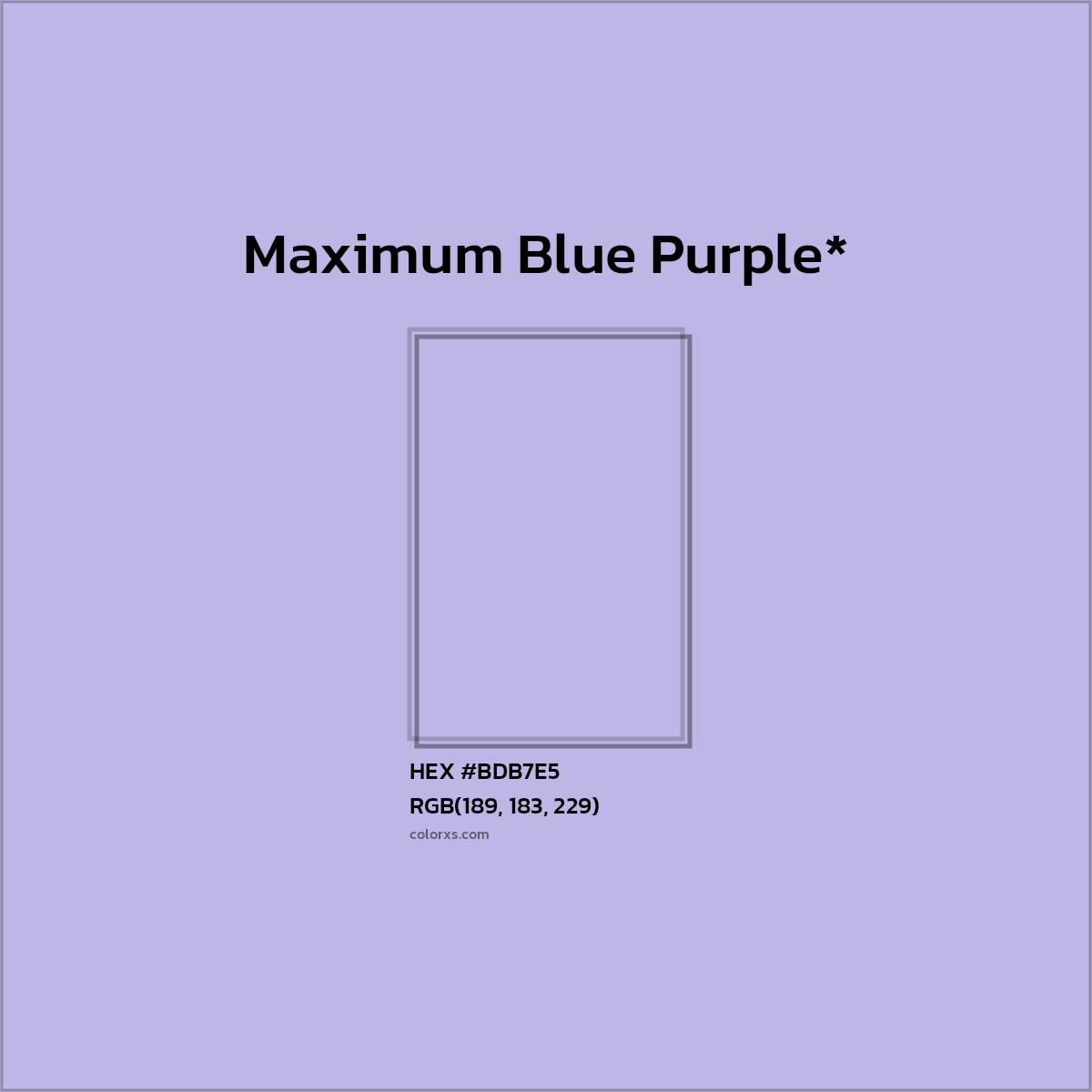 #BDB7E5 hex color. RGB, RYB, CMYK, HSL, HSV codes and color conversions. Matching color names, palettes, paints.