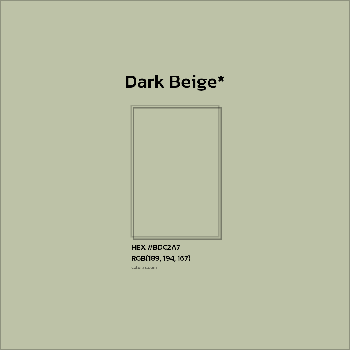 #BDC2A7 hex color. RGB, RYB, CMYK, HSL, HSV codes and color conversions. Matching color names, palettes, paints.