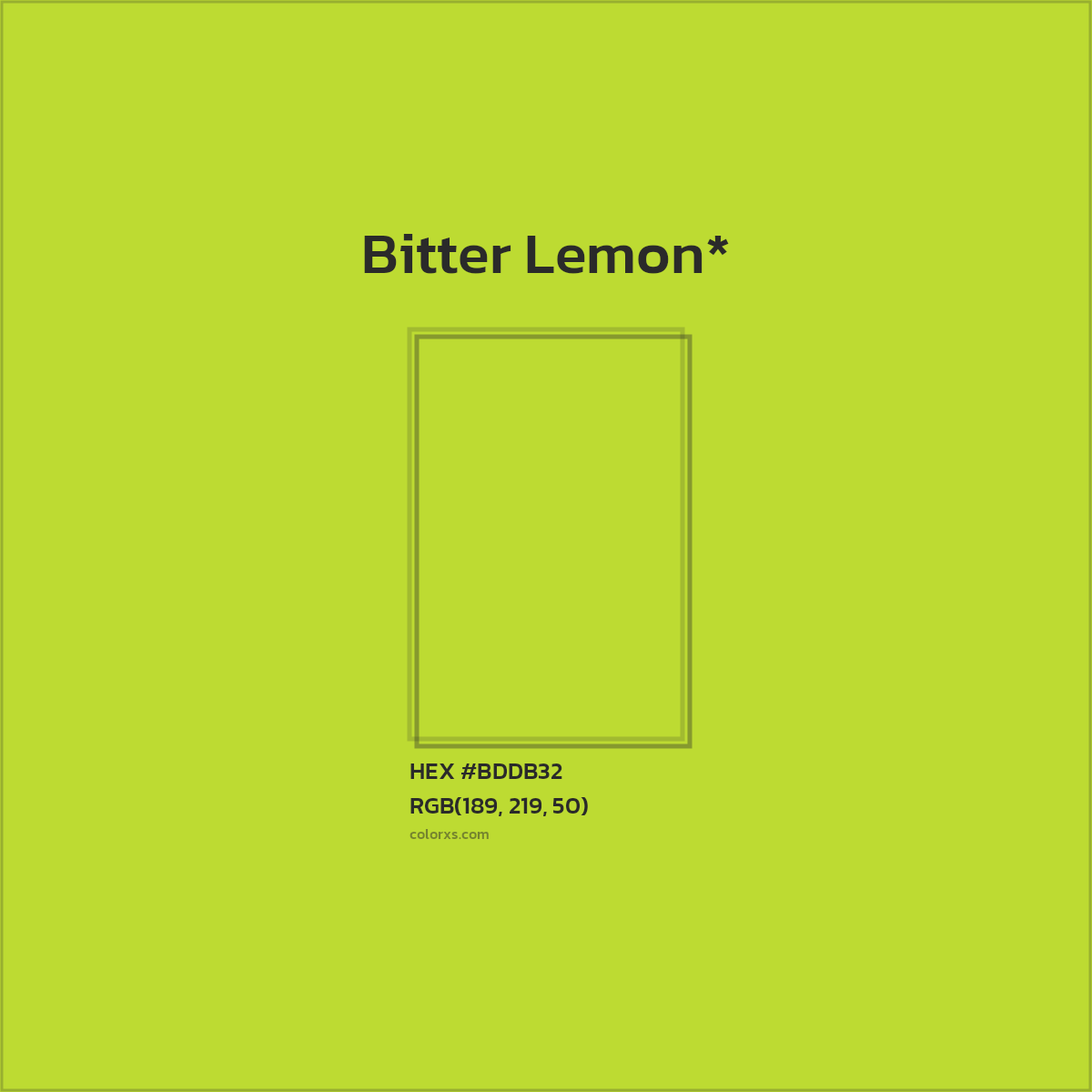 #BDDB32 hex color. RGB, RYB, CMYK, HSL, HSV codes and color conversions. Matching color names, palettes, paints.