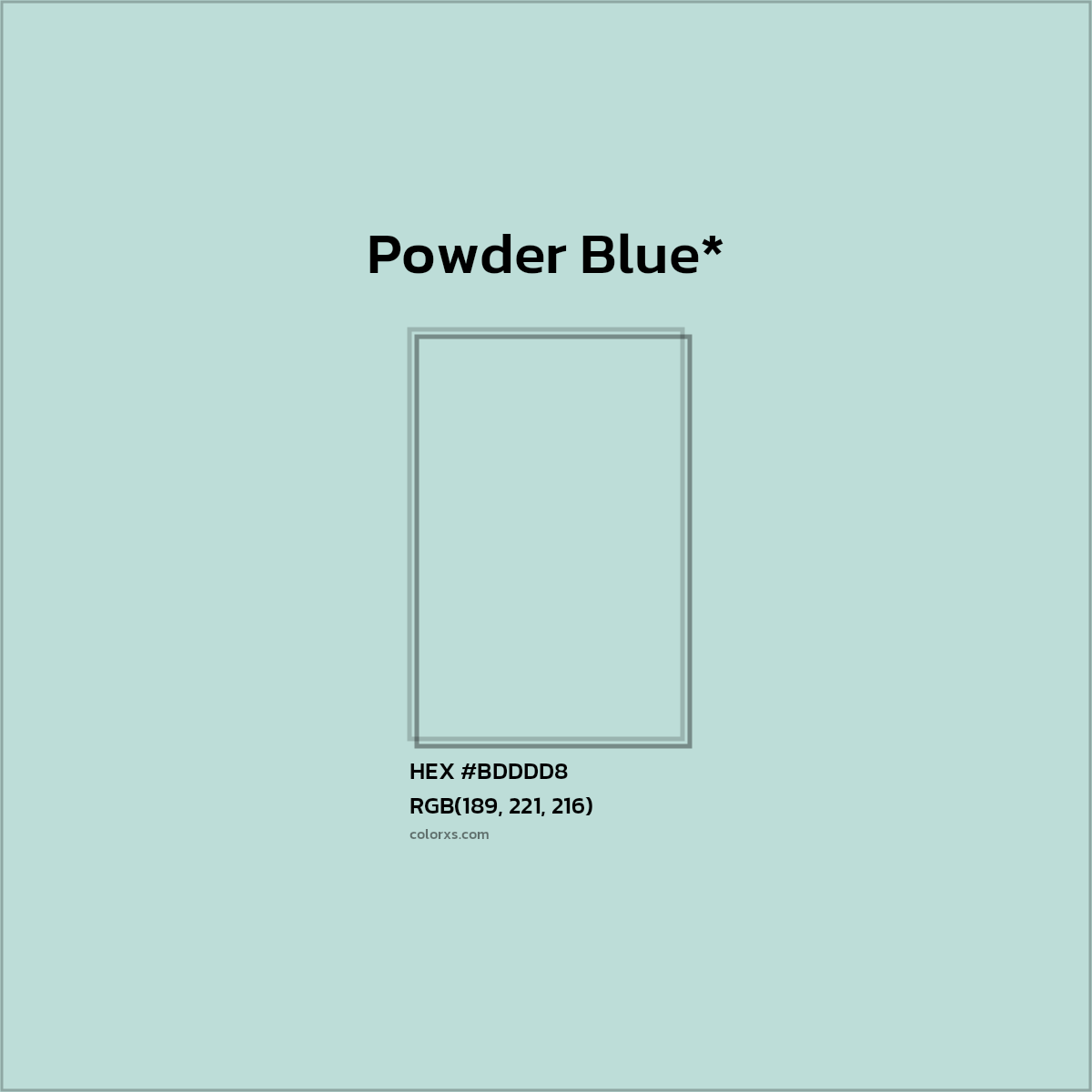 #BDDDD8 hex color. RGB, RYB, CMYK, HSL, HSV codes and color conversions. Matching color names, palettes, paints.