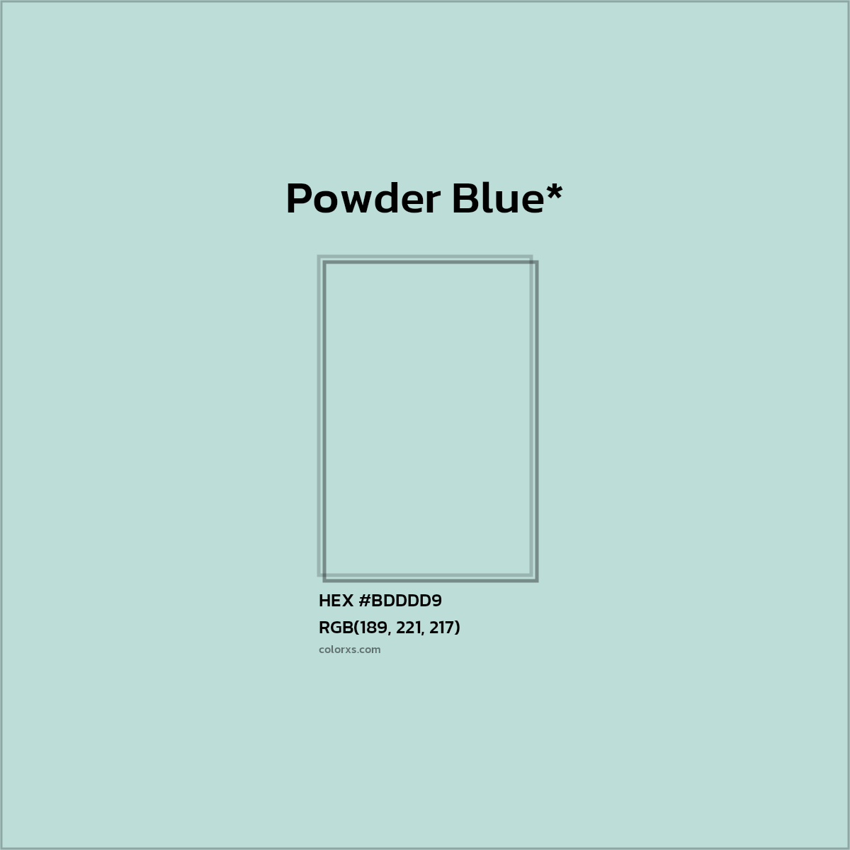#BDDDD9 hex color. RGB, RYB, CMYK, HSL, HSV codes and color conversions. Matching color names, palettes, paints.