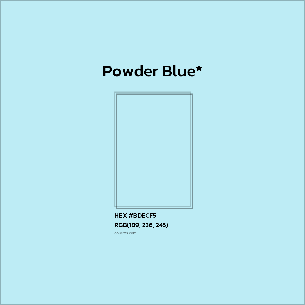 #BDECF5 hex color. RGB, RYB, CMYK, HSL, HSV codes and color conversions. Matching color names, palettes, paints.