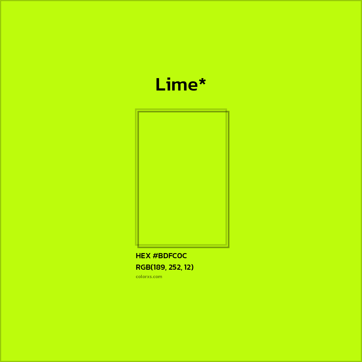 #BDFC0C hex color. RGB, RYB, CMYK, HSL, HSV codes and color conversions. Matching color names, palettes, paints.