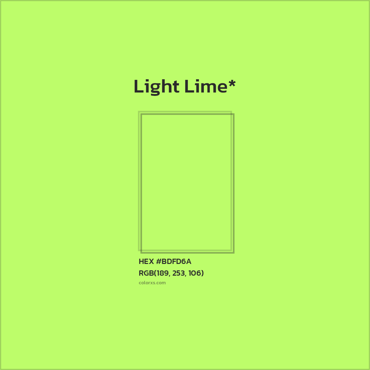 #BDFD6A hex color. RGB, RYB, CMYK, HSL, HSV codes and color conversions. Matching color names, palettes, paints.