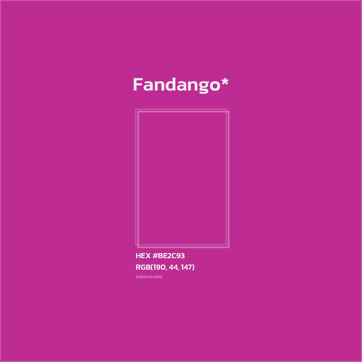 #BE2C93 hex color. RGB, RYB, CMYK, HSL, HSV codes and color conversions. Matching color names, palettes, paints.