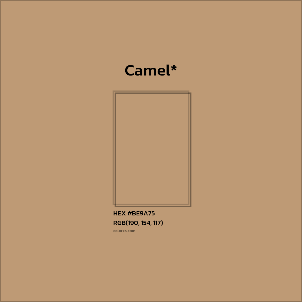 #BE9A75 hex color. RGB, RYB, CMYK, HSL, HSV codes and color conversions. Matching color names, palettes, paints.