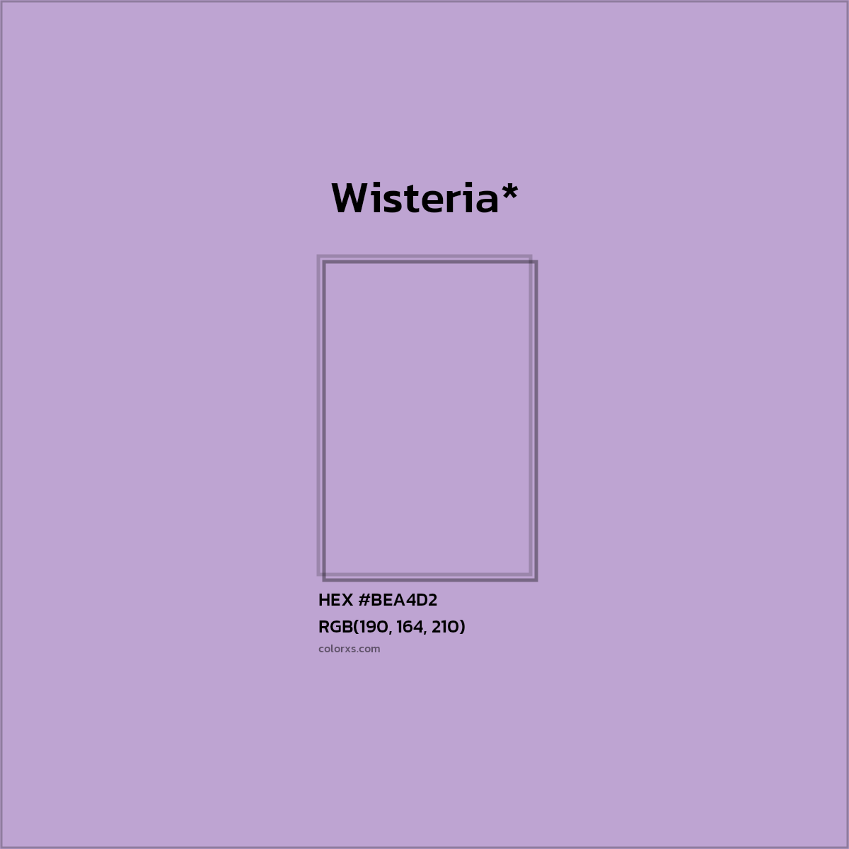 #BEA4D2 hex color. RGB, RYB, CMYK, HSL, HSV codes and color conversions. Matching color names, palettes, paints.
