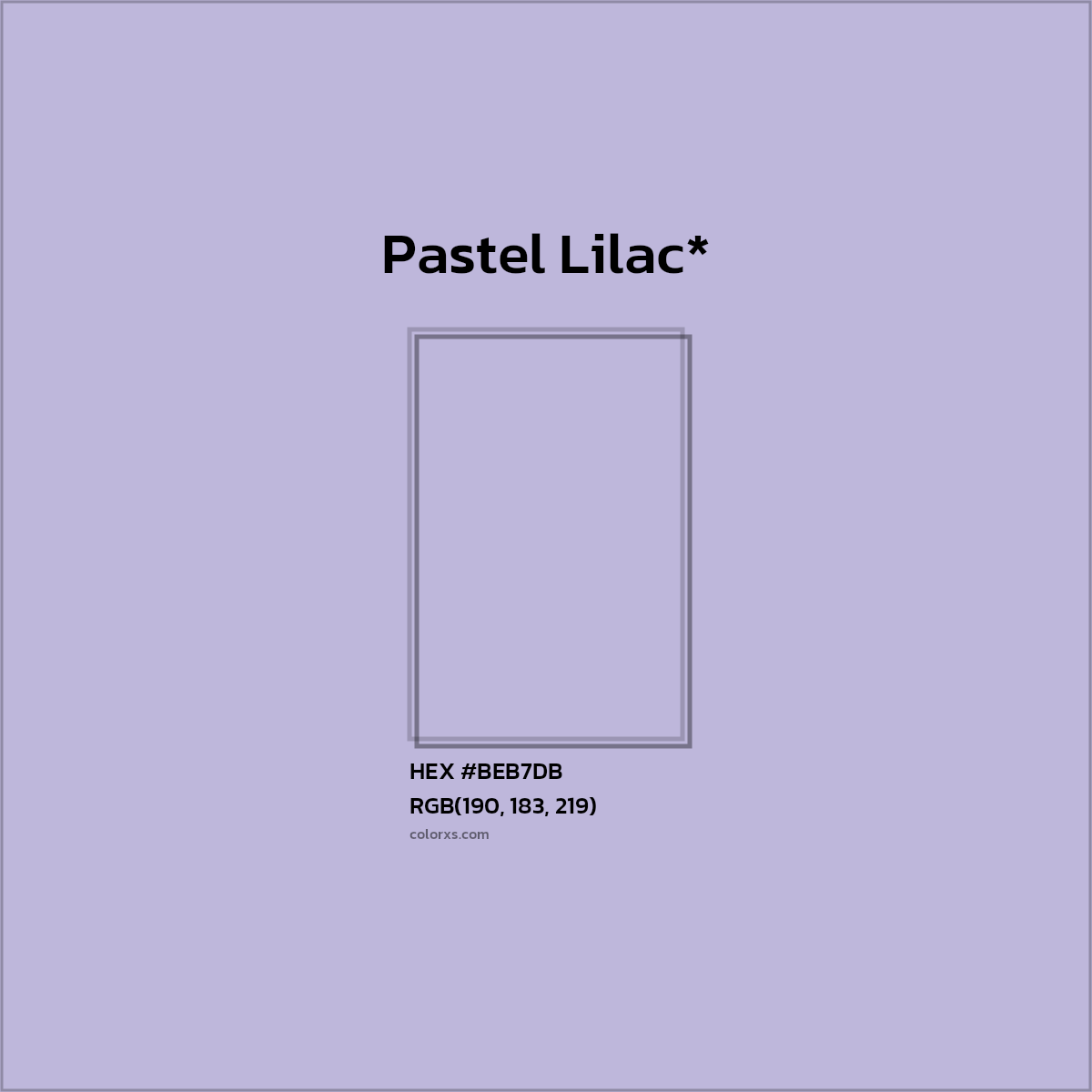 #BEB7DB hex color. RGB, RYB, CMYK, HSL, HSV codes and color conversions. Matching color names, palettes, paints.